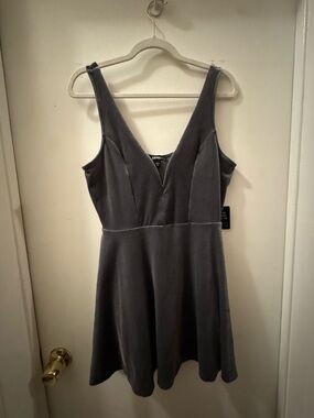 Express Women's Gray V-Neck Velvet Romper
